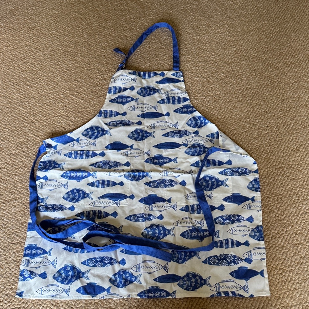Sur La Table Blue Fish Pattern Apron